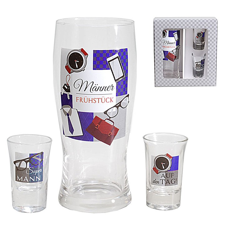 Gläser 3er Set Bier- und Schnapsglas für Männer