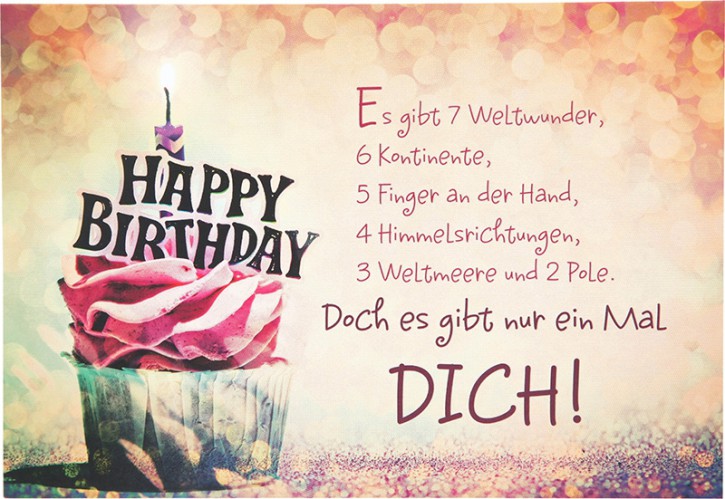 Cartolini Klappkarte mit Sprüchen 017 - Happy Birthday Es gibt 7 Weltwunder...