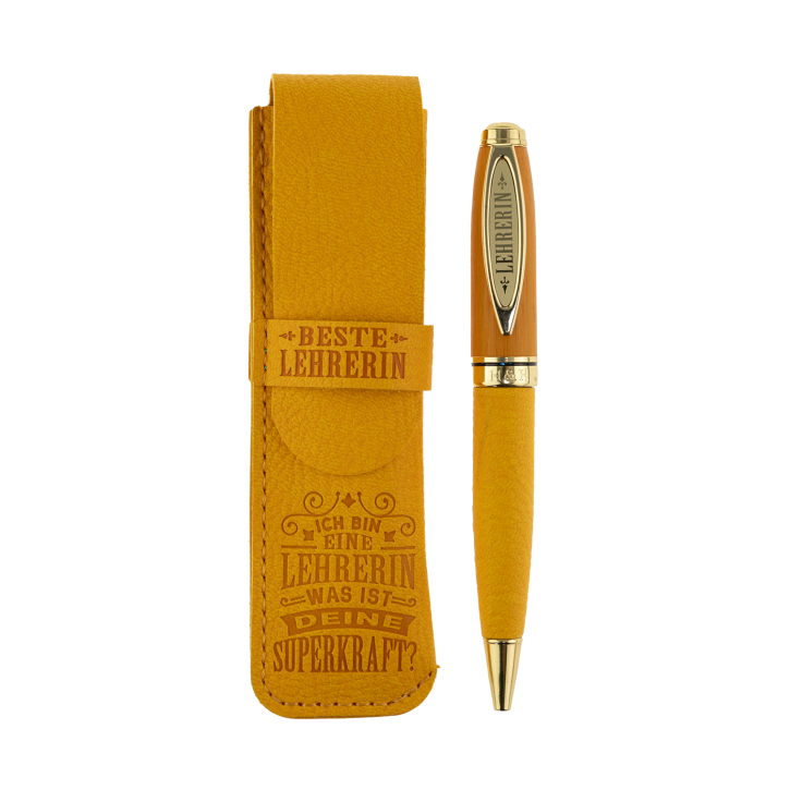 Bamboo Persönlicher  Kuli Kugelschreiber Stift mit Namen o. Spruch Personalisiertes Etui Monogramm-Design persönliches Geschenk (Kuli Lehrerin)