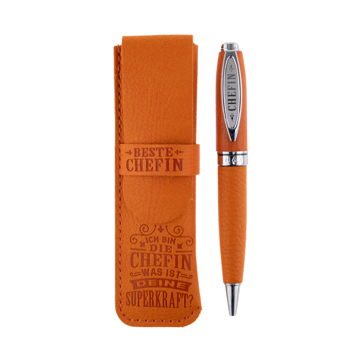 Bamboo Persönlicher  Kuli Kugelschreiber Stift mit Namen o. Spruch Personalisiertes Etui Monogramm-Design persönliches Geschenk (Kuli Chefin)