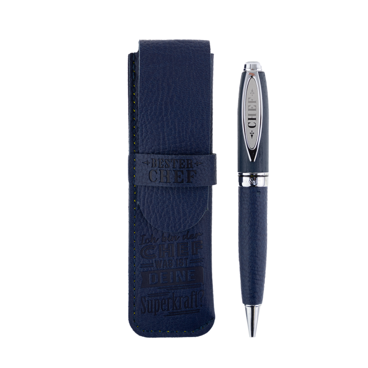 Bamboo Persönlicher  Kuli Kugelschreiber Stift mit Namen o. Spruch Personalisiertes Etui Monogramm-Design persönliches Geschenk (Kuli Chef)