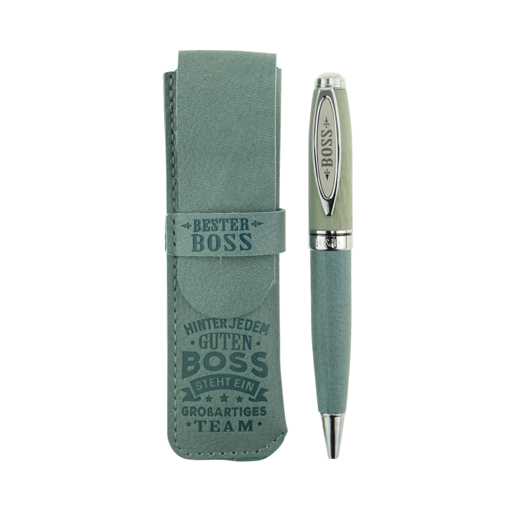 Bamboo Persönlicher  Kuli Kugelschreiber Stift mit Namen o. Spruch Personalisiertes Etui Monogramm-Design persönliches Geschenk (Kuli Boss)