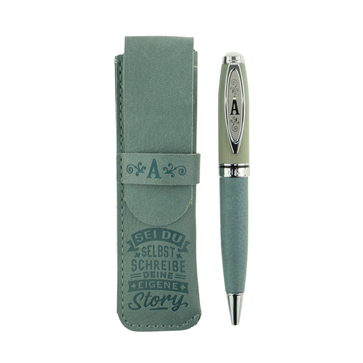 Bamboo Persönlicher  Kuli Kugelschreiber Stift mit Namen o. Spruch Personalisiertes Etui Monogramm-Design persönliches Geschenk (Kuli A)