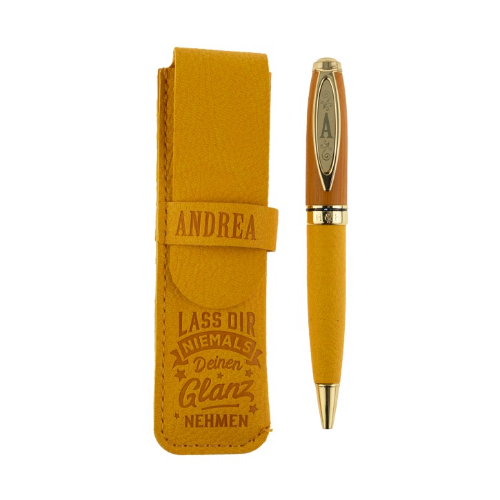 Bamboo Persönlicher  Kuli Kugelschreiber Stift mit Namen o. Spruch Personalisiertes Etui Monogramm-Design persönliches Geschenk (Kuli Andrea )