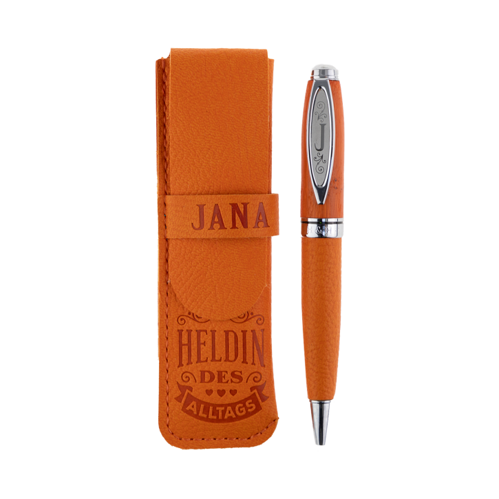 Bamboo Persönlicher  Kuli Kugelschreiber Stift mit Namen o. Spruch Personalisiertes Etui Monogramm-Design persönliches Geschenk (Kuli Jana )