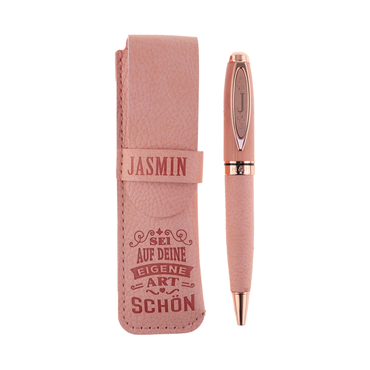 Bamboo Persönlicher  Kuli Kugelschreiber Stift mit Namen o. Spruch Personalisiertes Etui Monogramm-Design persönliches Geschenk (Kuli Jasmin )
