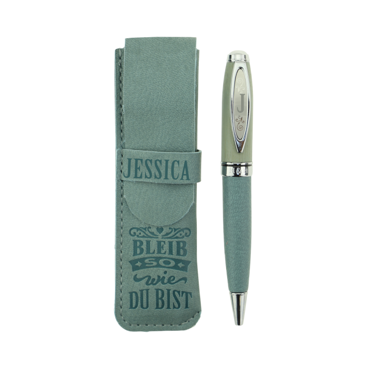 Bamboo Persönlicher  Kuli Kugelschreiber Stift mit Namen o. Spruch Personalisiertes Etui Monogramm-Design persönliches Geschenk (Kuli Jessica )