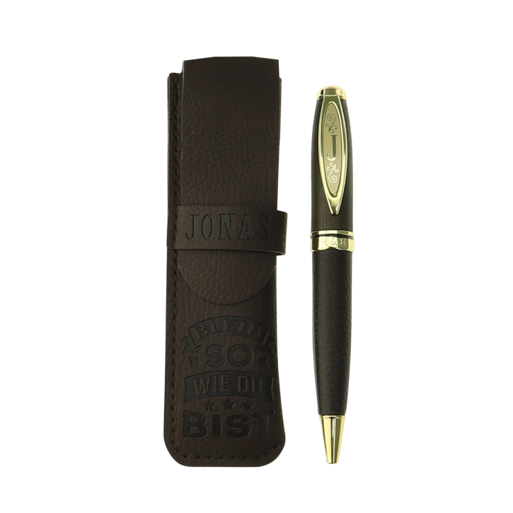 Bamboo Persönlicher  Kuli Kugelschreiber Stift mit Namen o. Spruch Personalisiertes Etui Monogramm-Design persönliches Geschenk (Kuli Jonas )