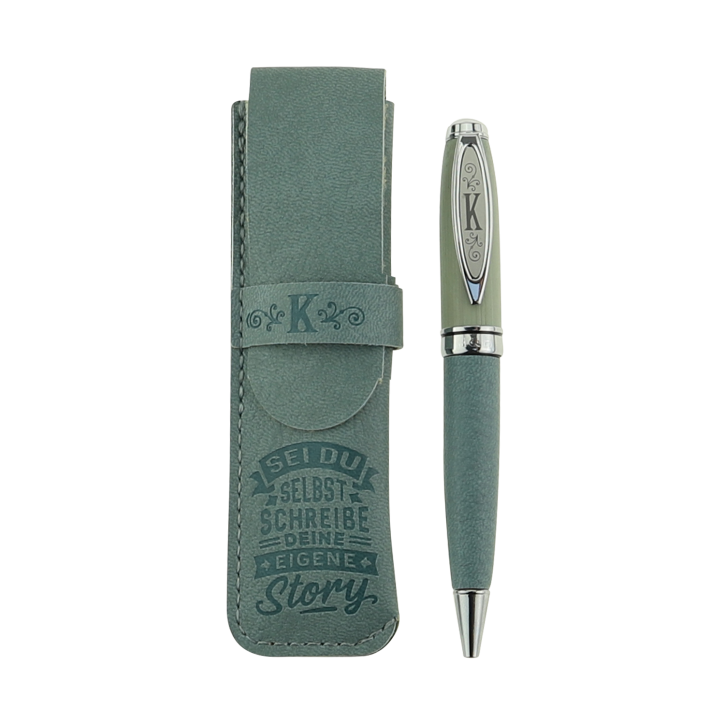 Bamboo Persönlicher  Kuli Kugelschreiber Stift mit Namen o. Spruch Personalisiertes Etui Monogramm-Design persönliches Geschenk (Kuli K)