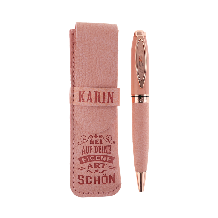 Bamboo Persönlicher  Kuli Kugelschreiber Stift mit Namen o. Spruch Personalisiertes Etui Monogramm-Design persönliches Geschenk (Kuli Karin )