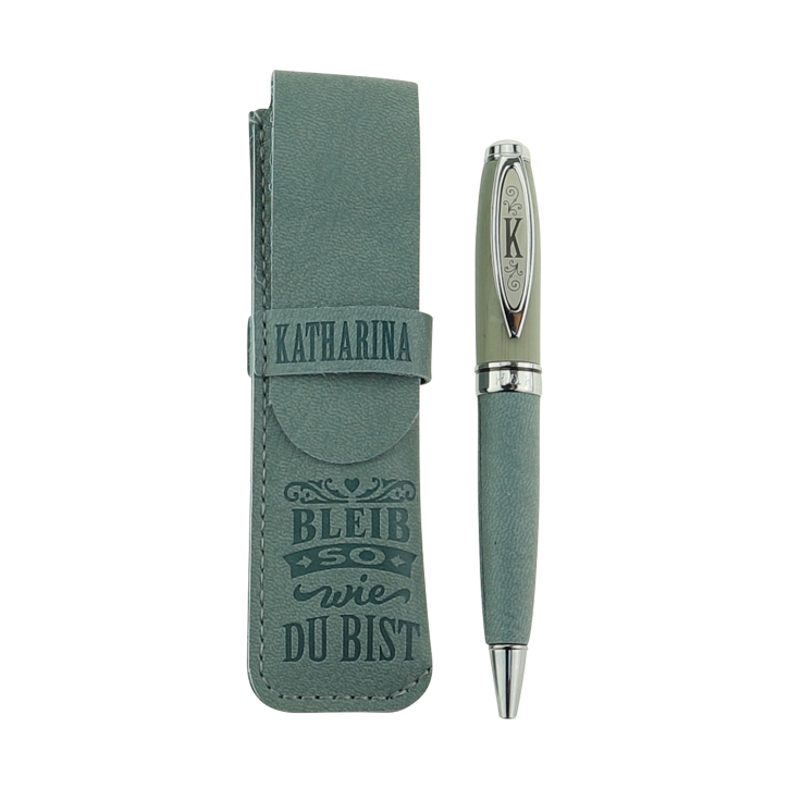 Bamboo Persönlicher  Kuli Kugelschreiber Stift mit Namen o. Spruch Personalisiertes Etui Monogramm-Design persönliches Geschenk (Kuli Katharina )