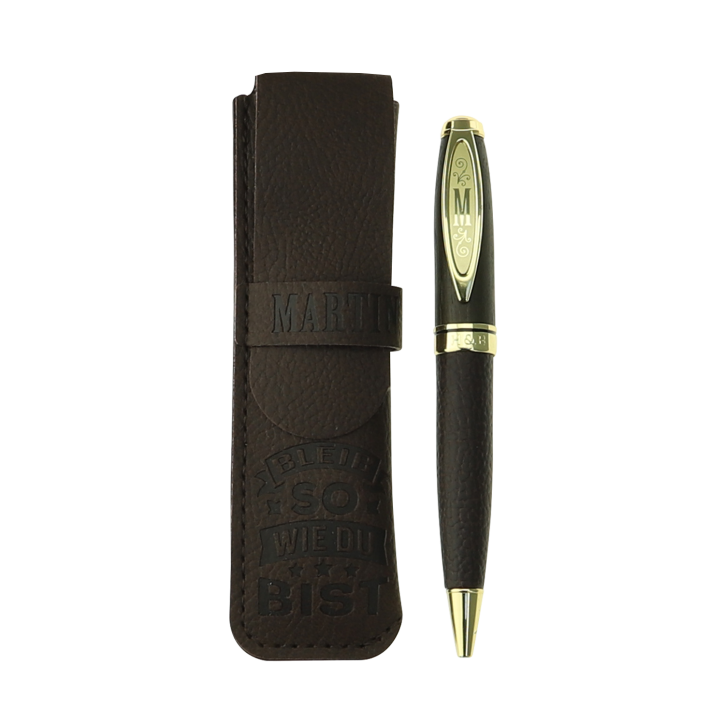 Bamboo Persönlicher  Kuli Kugelschreiber Stift mit Namen o. Spruch Personalisiertes Etui Monogramm-Design persönliches Geschenk (Kuli Martin )