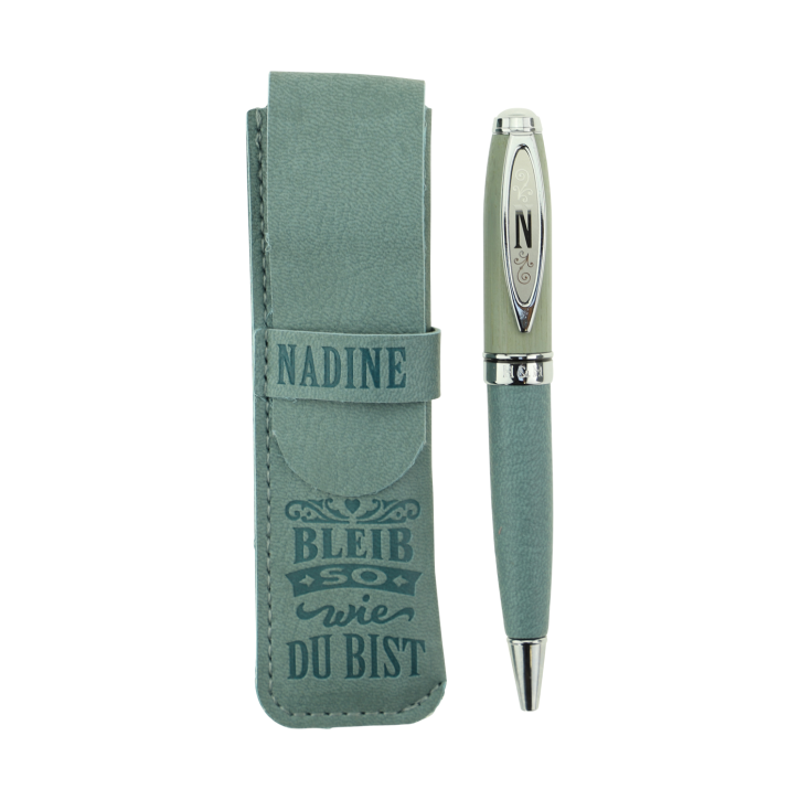 Bamboo Persönlicher  Kuli Kugelschreiber Stift mit Namen o. Spruch Personalisiertes Etui Monogramm-Design persönliches Geschenk (Kuli Nadine )