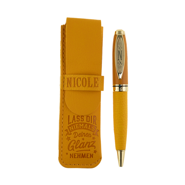 Bamboo Persönlicher  Kuli Kugelschreiber Stift mit Namen o. Spruch Personalisiertes Etui Monogramm-Design persönliches Geschenk (Kuli Nicole )