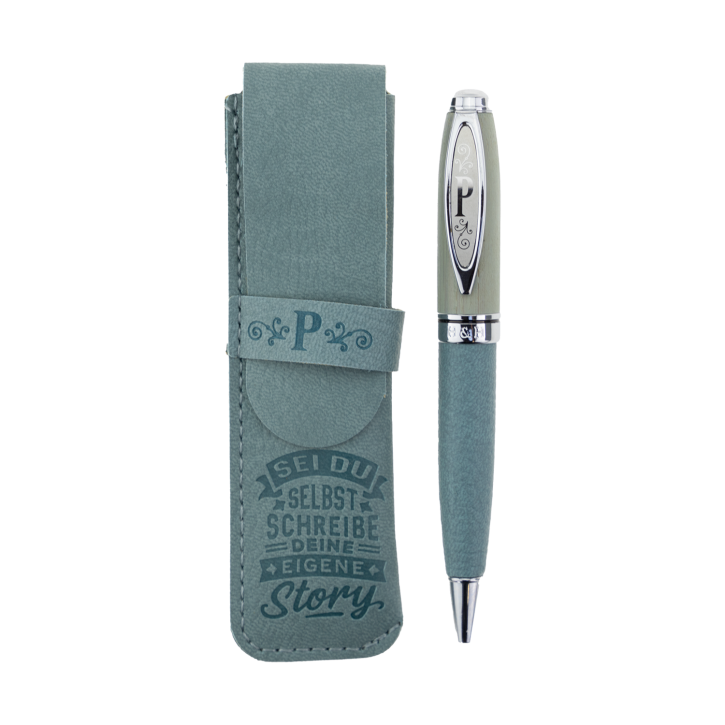 Bamboo Persönlicher  Kuli Kugelschreiber Stift mit Namen o. Spruch Personalisiertes Etui Monogramm-Design persönliches Geschenk (Kuli P)