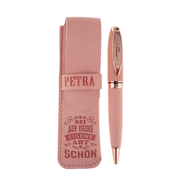 Bamboo Persönlicher  Kuli Kugelschreiber Stift mit Namen o. Spruch Personalisiertes Etui Monogramm-Design persönliches Geschenk (Kuli Petra )