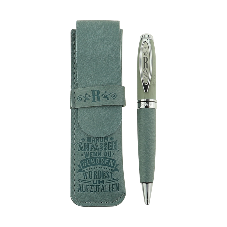 Bamboo Persönlicher  Kuli Kugelschreiber Stift mit Namen o. Spruch Personalisiertes Etui Monogramm-Design persönliches Geschenk (Kuli R)