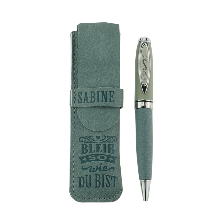 Bamboo Persönlicher  Kuli Kugelschreiber Stift mit Namen o. Spruch Personalisiertes Etui Monogramm-Design persönliches Geschenk (Kuli Sabine )