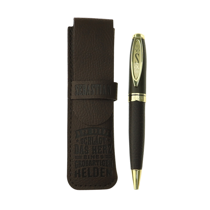 Bamboo Persönlicher  Kuli Kugelschreiber Stift mit Namen o. Spruch Personalisiertes Etui Monogramm-Design persönliches Geschenk (Kuli Sebastian )