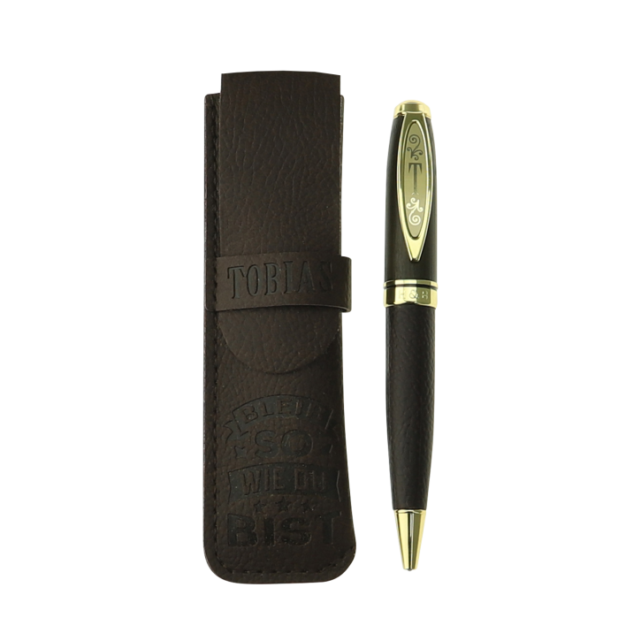 Bamboo Persönlicher  Kuli Kugelschreiber Stift mit Namen o. Spruch Personalisiertes Etui Monogramm-Design persönliches Geschenk (Kuli Tobias )