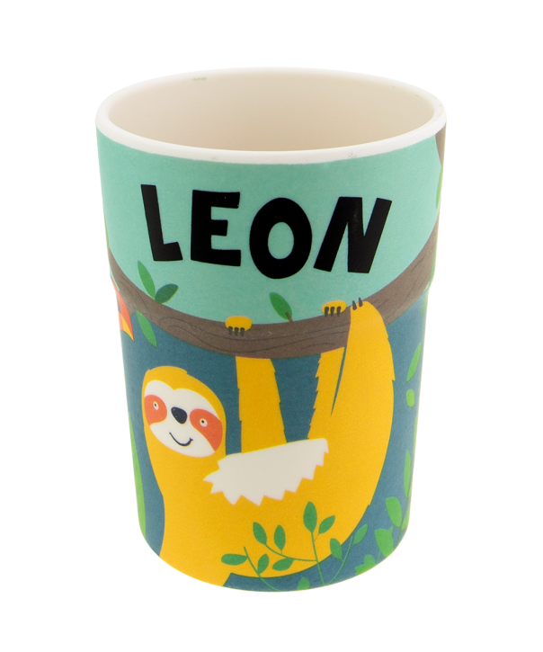 Bunter personalisierter Namens Kinderbecher mit  Namen Leon