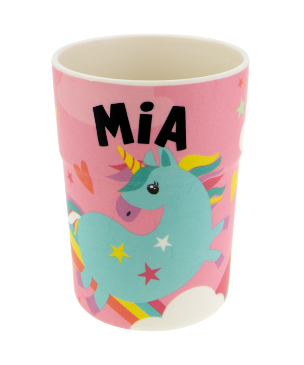 Bunter personalisierter Namens Kinderbecher mit  Namen Mia