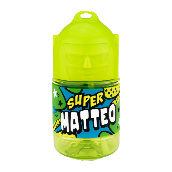 Wasserflasche f. Kinder mit Namen für Schule und Freizeit-BPA frei-Trinkflasche Matteo