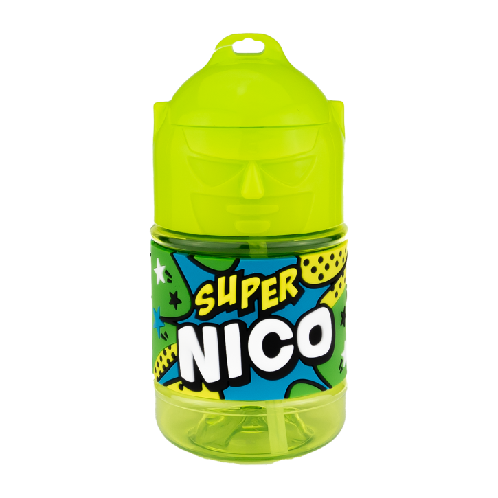 Wasserflasche f. Kinder mit Namen für Schule und Freizeit-BPA frei-Trinkflasche Nico