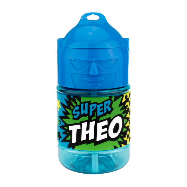 Wasserflasche f. Kinder mit Namen für Schule und Freizeit-BPA frei-Trinkflasche Theo