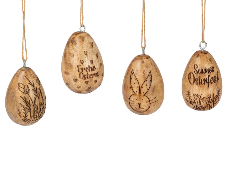 Osterschmuck Hänger Osterei Osterdekoration Hänger Ei -1 Set aus 4 Stück-7 cm Dekoanhänger Osterstrauß aus Mangoholz