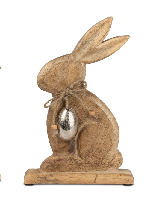 Geschenke und Dekoration zu Ostern- lustiger Hase Osterhase Hase mit Ei 21cm aus Mangoholz