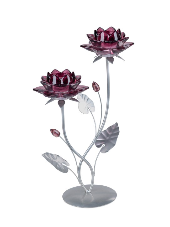 1 Stück Leuchter 2flm. 38cm Seerose beere aus silbernem Metall