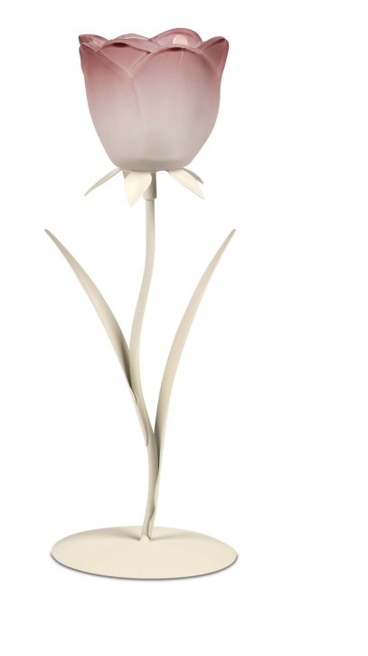 Leuchter 1flm. 25cm sort. aus cremefarbenem Metall mit matter, rosa  Glasblüte kombiniert