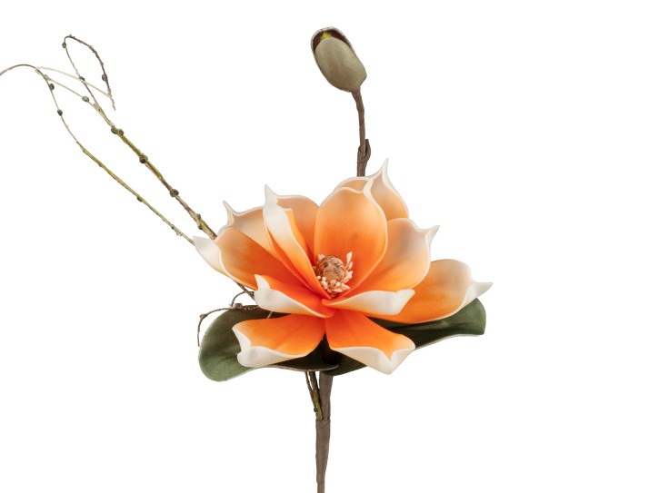 Deko-Zweig, Dekoblume aus Schaumstoff 42cm Magnolie orange Deko-Zweig, Dekoblume aus Schaumstoff 42cm Magnolie orange
