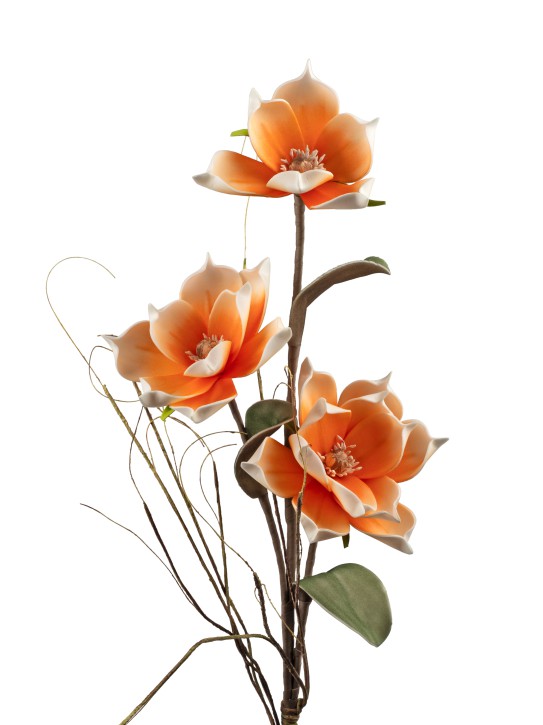 Dekorativer Magnolienzweig von Formano orange 106cm aus Schaumstoff mit 3 großen Blüten Dekorativer Magnolienzweig von Formano orange 106cm aus Schaumstoff mit 3 großen Blüten