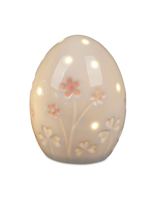 Geschenke u. Dekoration zu Ostern, Osterschmuck- Osterei Ei mit Blumen + LED 9cm aus Porzellan 