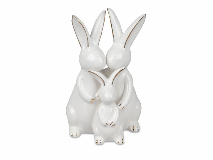 Geschenke und Dekoration zu Ostern- Hasengruppe, Hasenfamilie  14cm  in weiss/gold Osterhasen