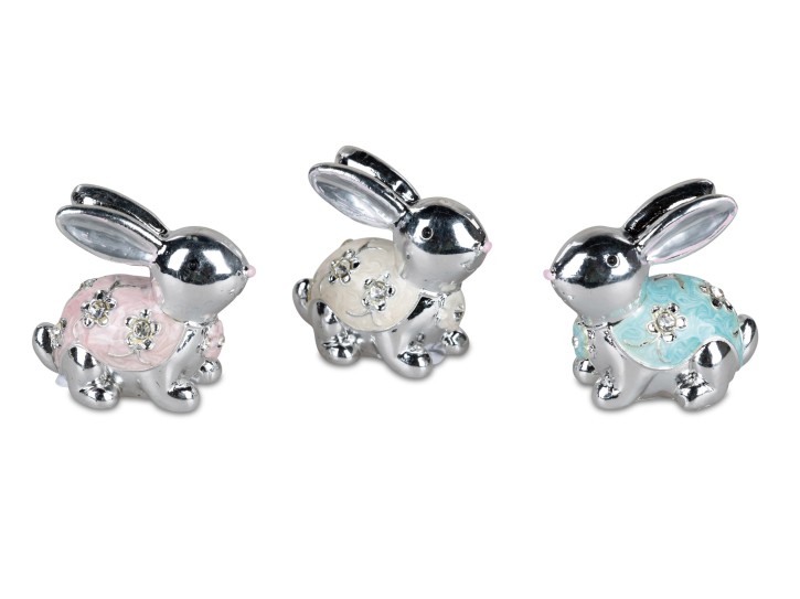 formano 3X Kleiner Hase | Silber Perlmutt Design | Zierfigur Dekofigur Häschen Figur | 5 cm