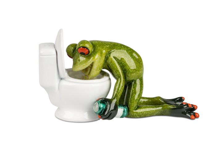 Deko Frosch Figur hellgrün- Frosch vor Toilette -14x8cm aus Kunststein gefertigt und handbemalt