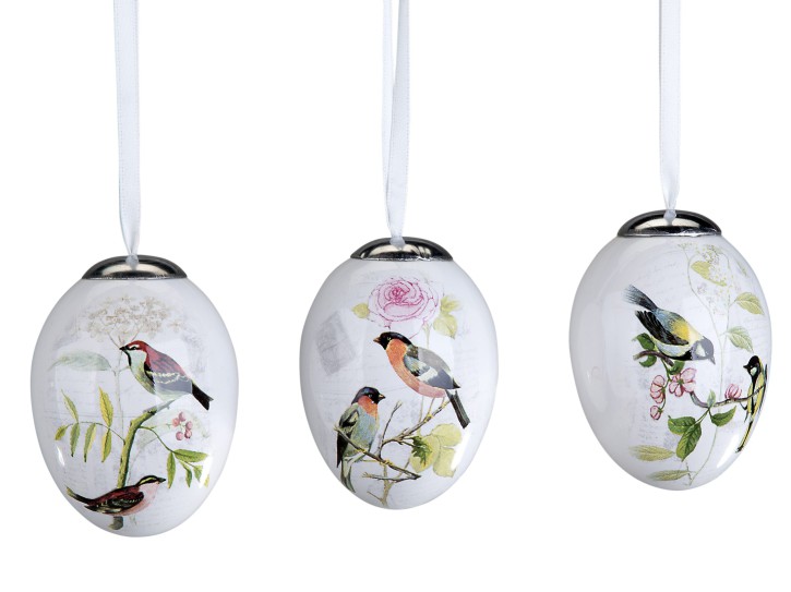 Deko Ei hängend 7cm Vogelmotiv 3 Stück im Set