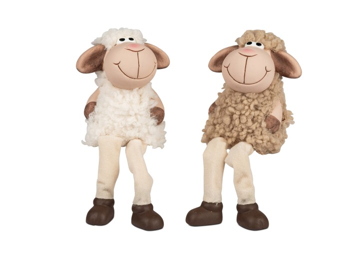 Oster Dekoration Kantensitzer mit Hängebeinen Osterschafe Schafe im Set-2 Stück-  mit Wolle 18cm