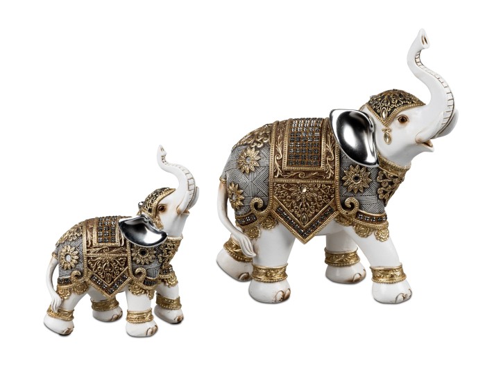 Elefant Deko Figuren Kunststein Skulptur 16 cm Creme-Gold
