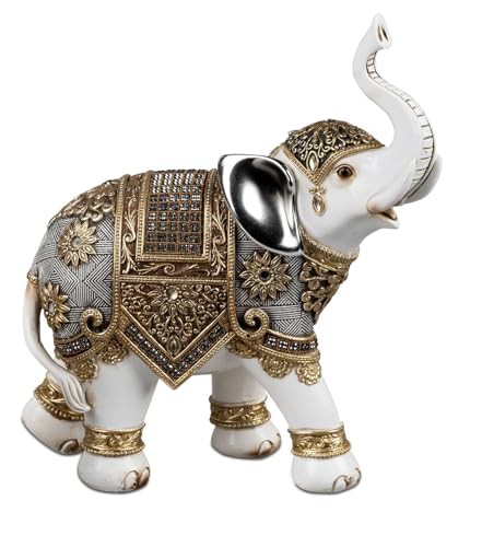 Elefant Deko Figuren Kunststein Skulptur 24 cm Creme-Gold