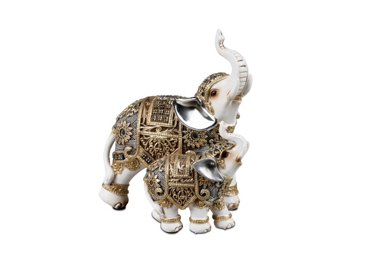 Elefantenpaar Deko Figur Kunststein Skulptur 16cm Creme - Gold