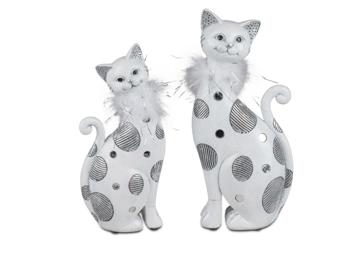 1 Stück Katze weiss-silber + Federn 10x23cm  links oder rechts schauend