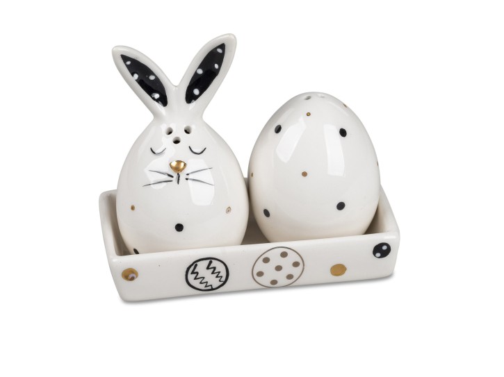 formano Salz Pfeffer Streuer Hase und Ei | Gewürzstreuer aus Keramik, weiß, Oval