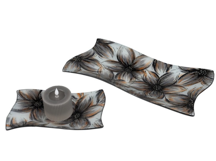 Dekorative Magnolie Teller / Schale, Kerzenteller Deko-Teller 25x15cm aus Farbglas