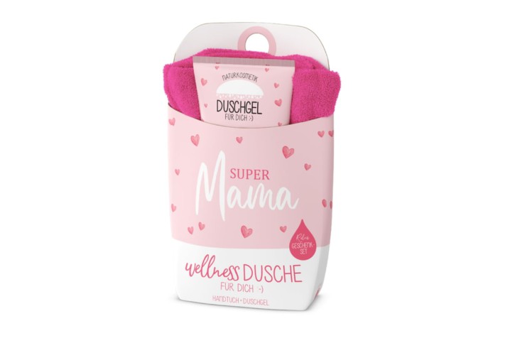 la Vida Wellness-Dusche Geschenkset Duschgel+Baumwoll-Handtuch für Mama + Papa (Super Mama)