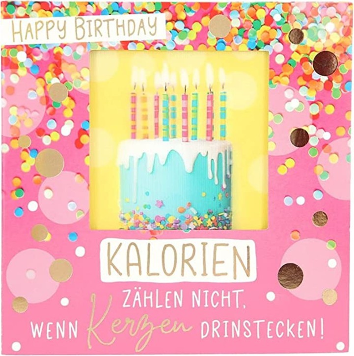 Geburtstagskarte Klappkarte 3D mit Musik & Licht - Happy Birthday! Kalorien zählen nicht...