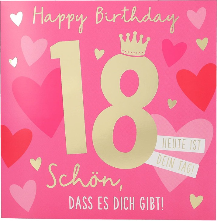 Zahlenkarte zum 18. Geburtstag mit Musik, veredelte Klappkarte mit originellem Innentext, inkl. Umschlag, Format 15,5 x 15,5 cm